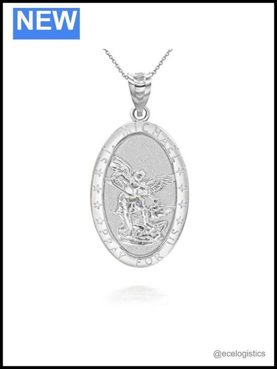 Jewelry - Sterling Silver Archangel St Michael Pray For Us Oval Medal Pendant Necklace